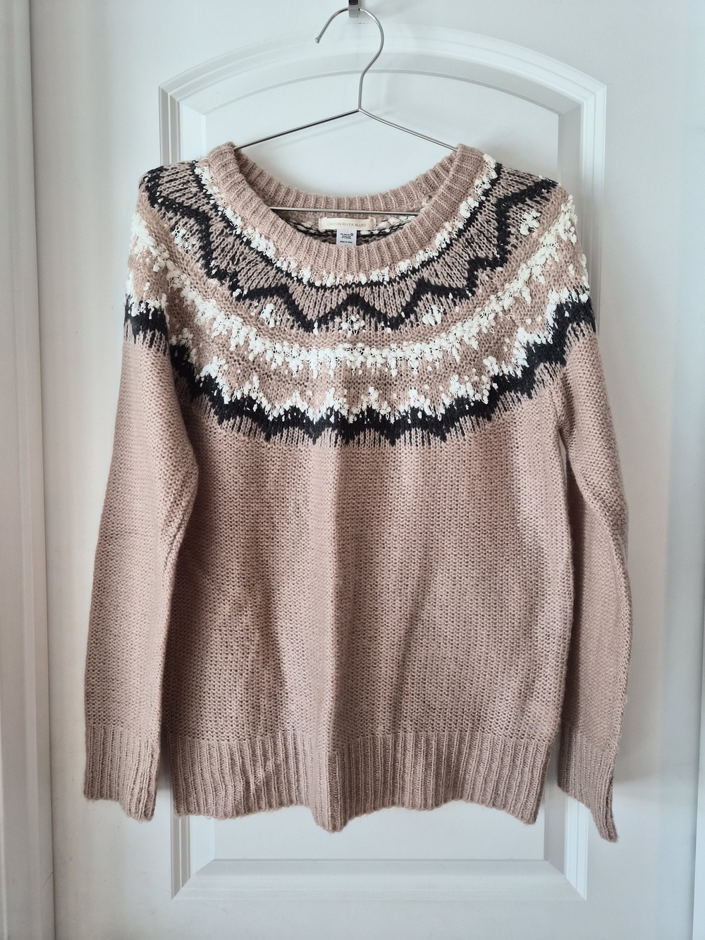 Canyon River Blues Blush Pink Fair Isle Yoke Crewneck Sweater